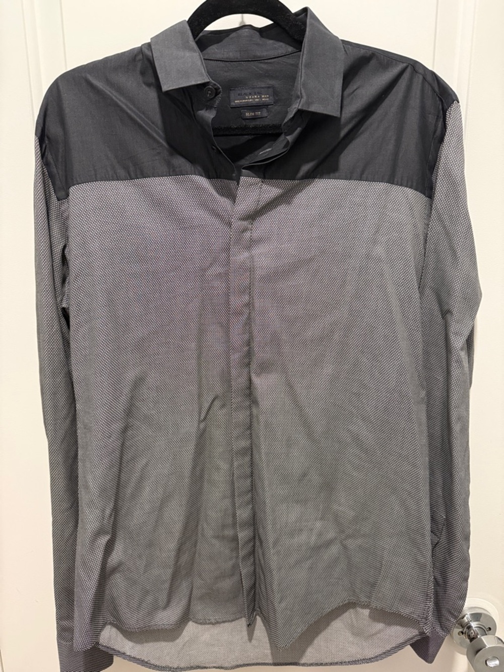 Zara Men's Slim-Fit Two-Tone Gray and Black Lightweight Dress Shirt